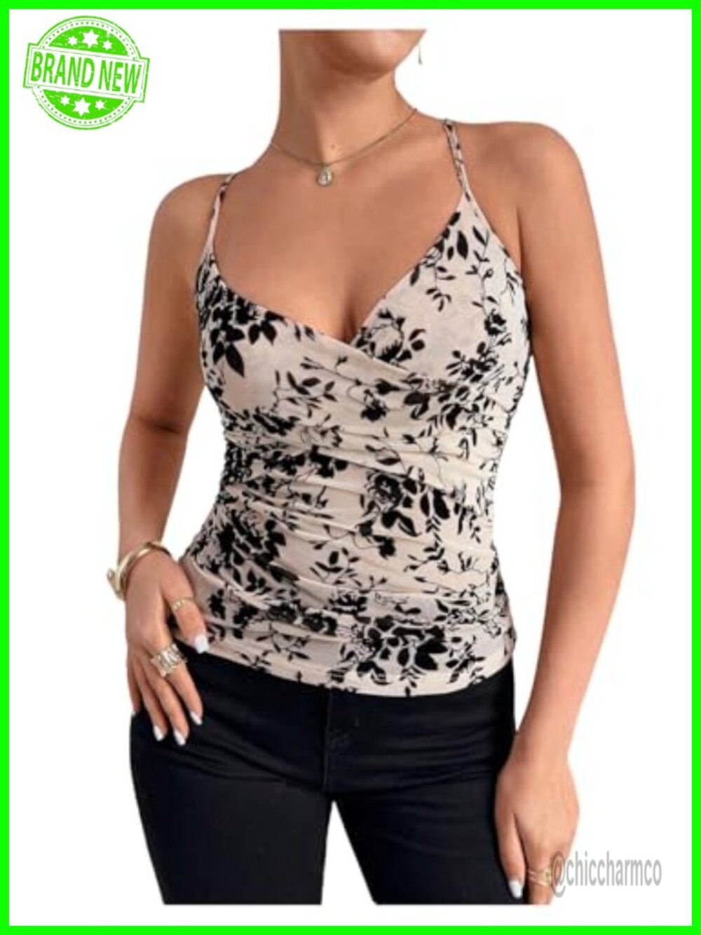 Plus Size Floral Mesh Tank Top Spaghetti Strap Ruched Dressy Camisole